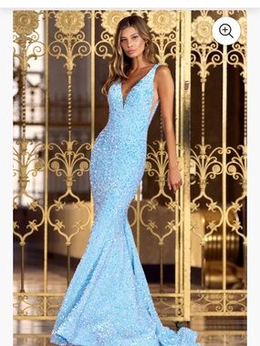 Sherri Hill Light Blue Sequin Mermaid Gown
